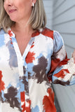 Satin Smudged Print Open Fold Top - Rust