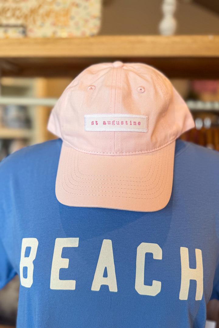 st augustine Hand Stamped Coastal Pink Baseball Hat: Pink