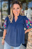 Love It Embroidered Top - Navy