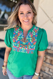 Holding On Embroidered Top - Kelly Green