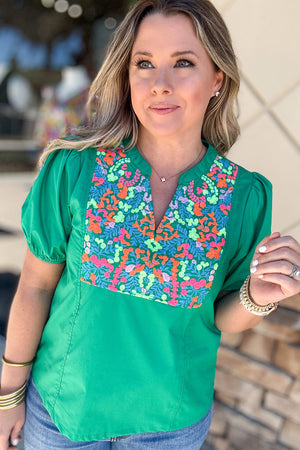 Holding On Embroidered Top - Kelly Green