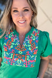 Holding On Embroidered Top - Kelly Green