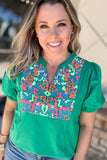 Holding On Embroidered Top - Kelly Green