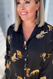 Leopard Is King Button Down Blouse - Black