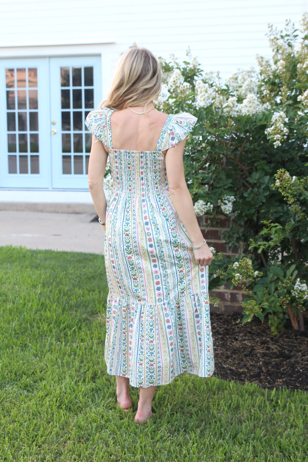 Karlie: French Cottage Floral Smock Maxi Dress - Olive