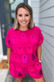 Queen Of Sparkles: Pink Fuzzy Ghost Top