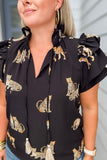 THML: Flutter Sleeve Leopard Top - Black