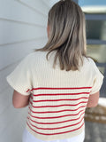 Nantucket Sweater Top - Cream + Red