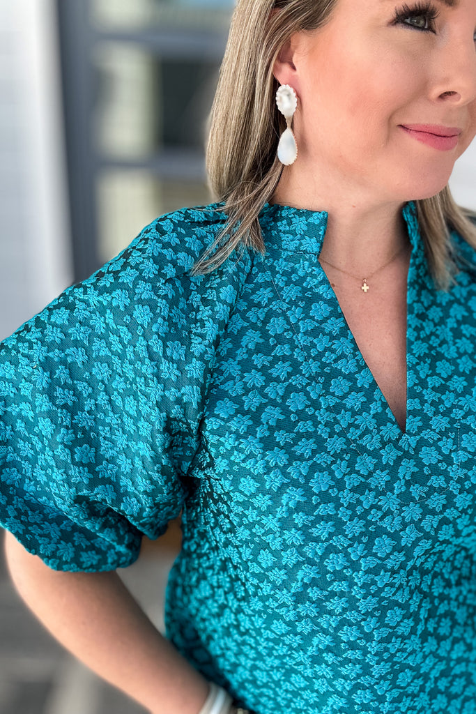 THML: Puff Sleeve Textured Top - Teal