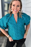 THML: Puff Sleeve Textured Top - Teal
