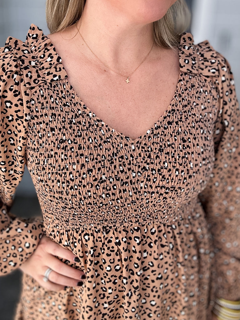Leopard Smocked Frilled Dress