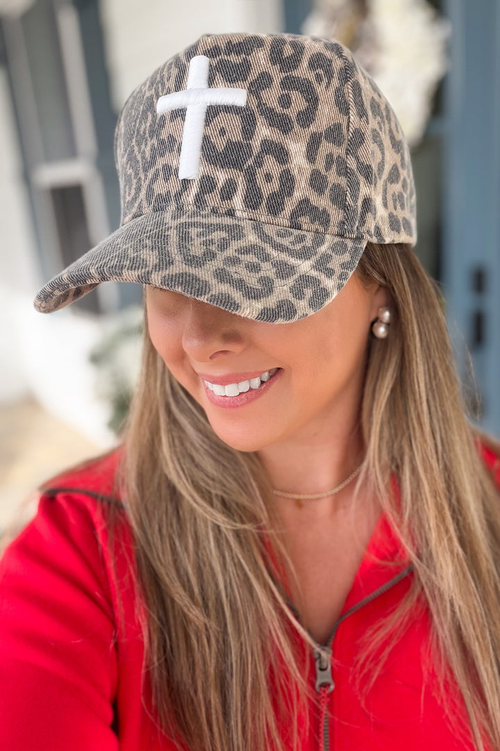 Leopard Cross Puff Embroidered Hat