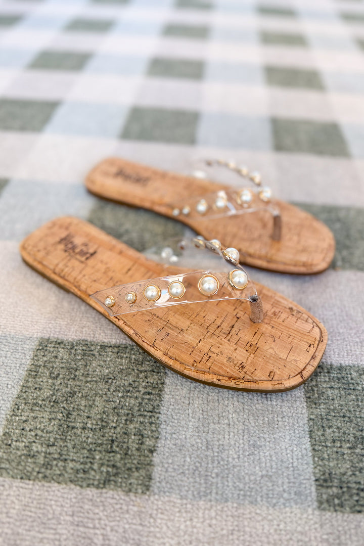 Corky's: Jump In Flip Flop - Clear + Pearl Embellishment