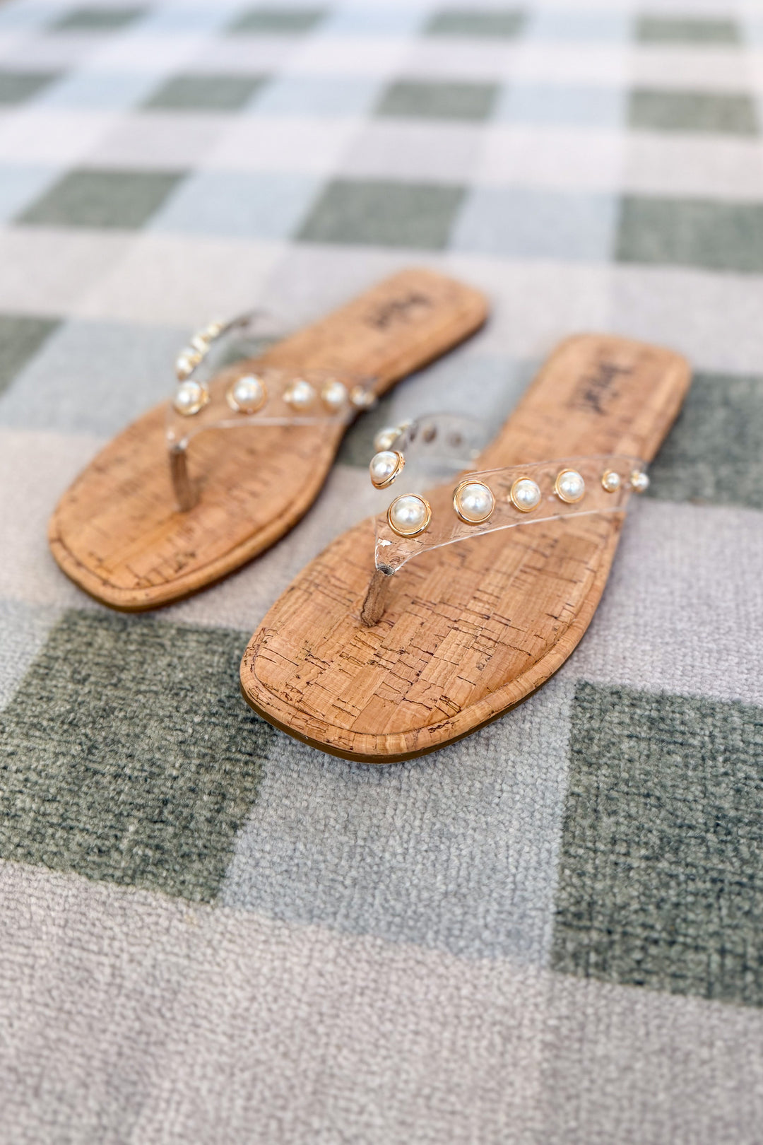 Corky's: Jump In Flip Flop - Clear + Pearl Embellishment