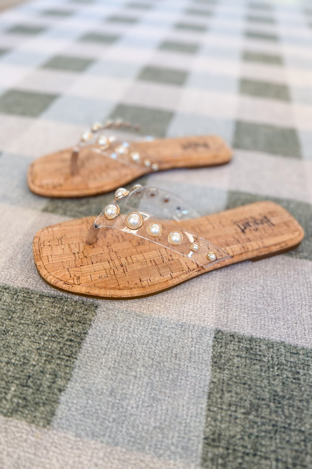 Corky's: Jump In Flip Flop - Clear + Pearl Embellishment
