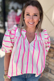 Cream And Pink Stripe Ruffle Top