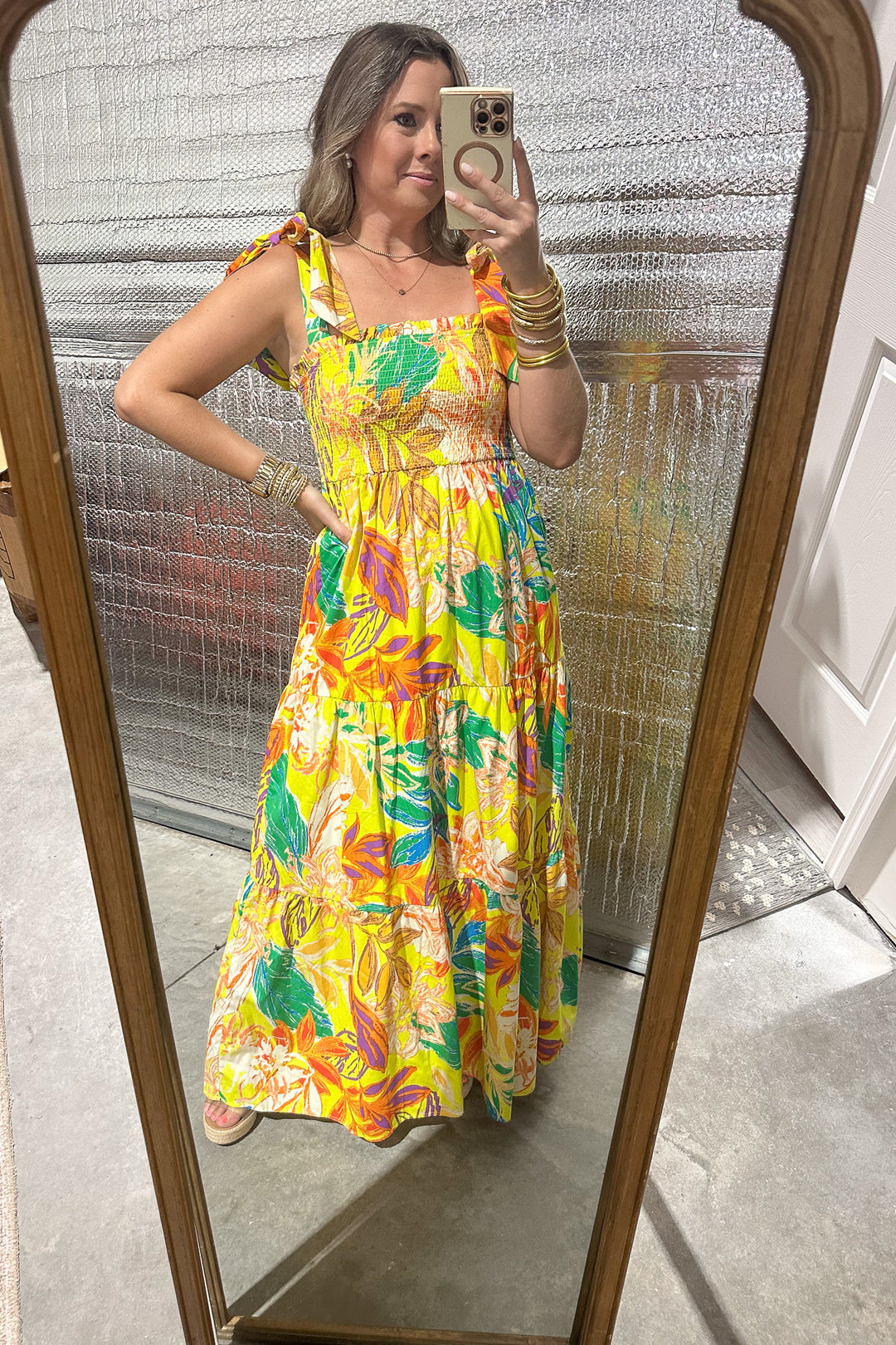 Into The Tropics Tie Shoulder maxi Dress
