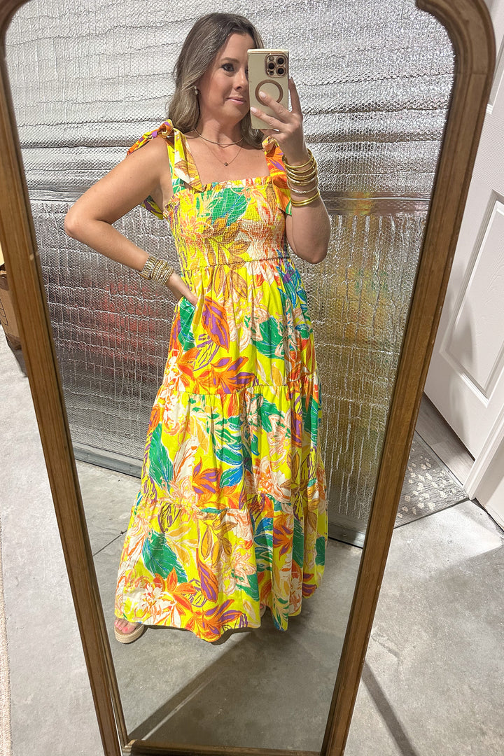 Into The Tropics Tie Shoulder maxi Dress