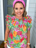 Summer Sippin' Ruffle Top - Green