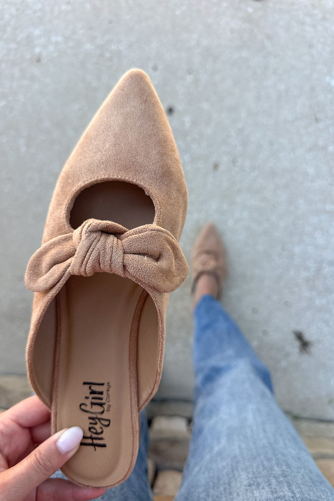 Corkys: Knotty But Nice Slide -  Camel Faux Suede