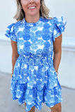 Blue + White Just Right Smocked Waist Dress