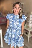 Blue + White Just Right Smocked Waist Dress