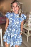 Blue + White Just Right Smocked Waist Dress