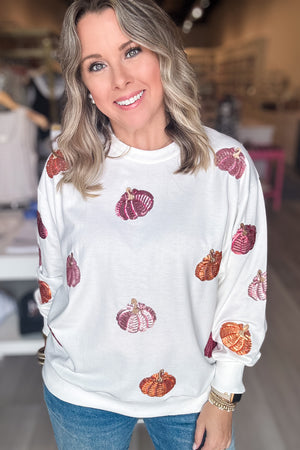 Sarah Pumpkin Sequin Sweatshirt