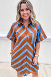 Stripe Into Fall Button Front Dress - Brown + Blue