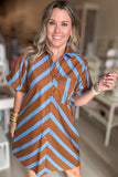 Stripe Into Fall Button Front Dress - Brown + Blue