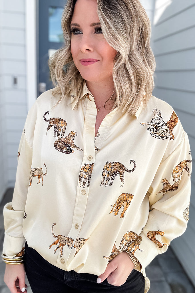 Leopard Is King Button Down Blouse - Natural