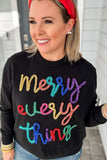 Queen Of Sparkles- Merry Everything Glitter Script Sweater Black