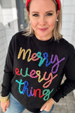 Queen Of Sparkles- Merry Everything Glitter Script Sweater Black