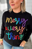 Queen Of Sparkles- Merry Everything Glitter Script Sweater Black