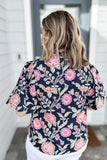 THML: Navy Floral Puff Sleeve Blouse