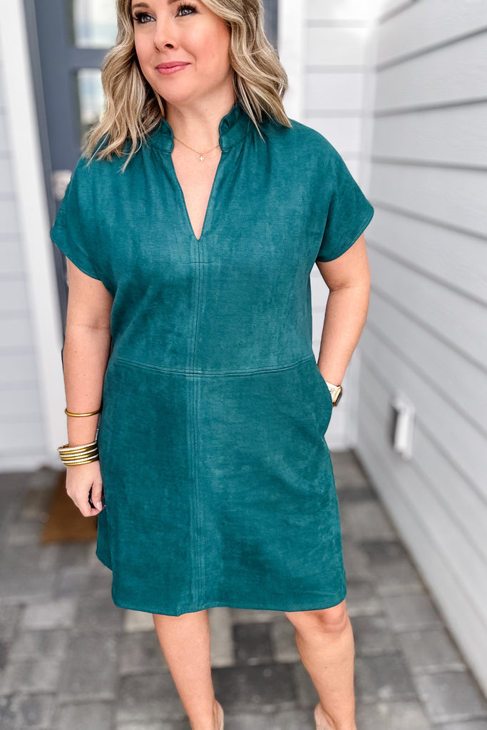 THML: On Me Teal Suede Dress