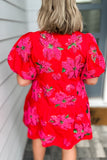 Queen Of Sparkles: Red Poinsettia Poof Sleeve Dress