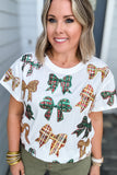 Queen Of Sparkles: White Scattered Plaid Bow Tee