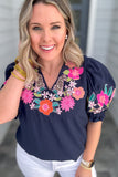 THML: Spring Leopard Embroidered  Blouse