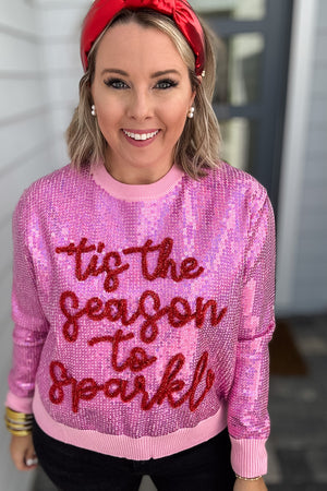 Queen Of Sparkles: Pink Full Sequin 'Tis the Season To Sparkle' Sweater