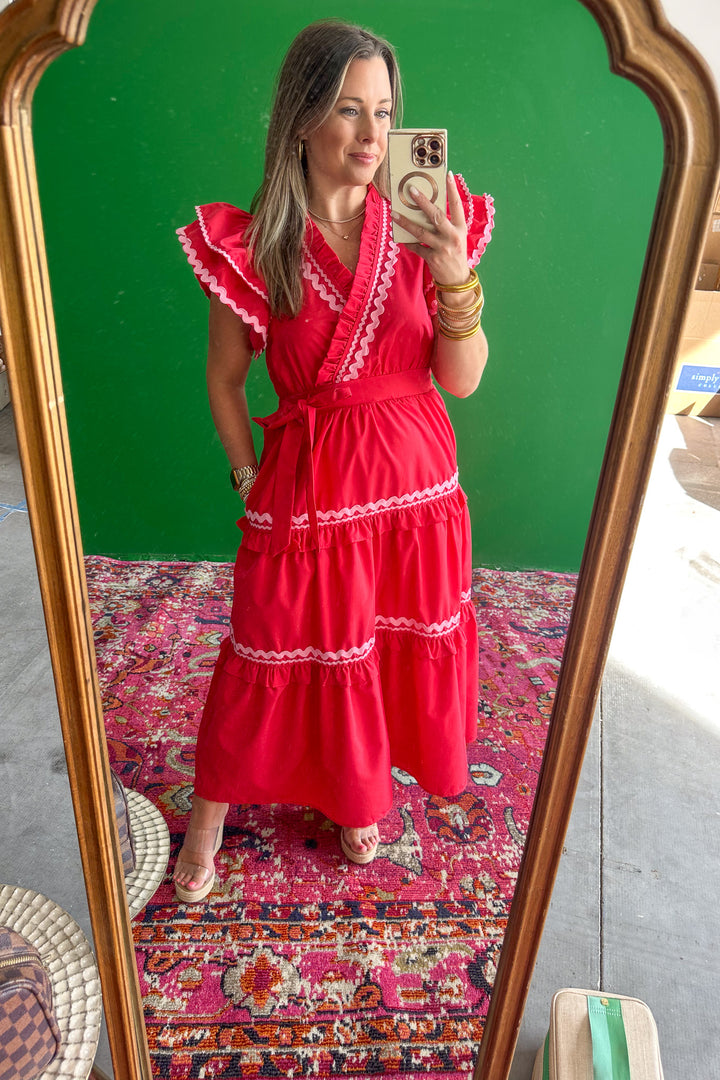 Dancing In The Rain Midi Dress - Red