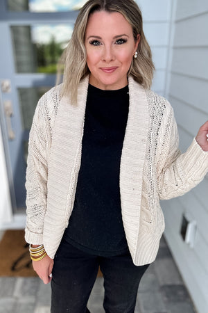 Cocoon Chunky Cable Knit Open Cardigan - Natural