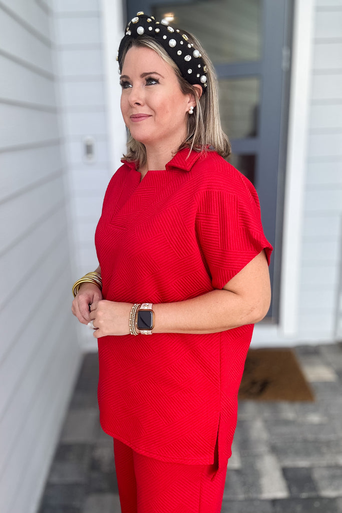 Textured Collar Top - Red