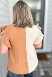 Colorblock Ruffled Shoulder Top - Taupe