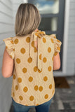Polka Dot Tie Back Knit Top - Mustard