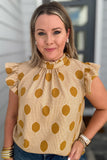 Polka Dot Tie Back Knit Top - Mustard