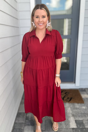 New Direction Midi Dress - Burgundy