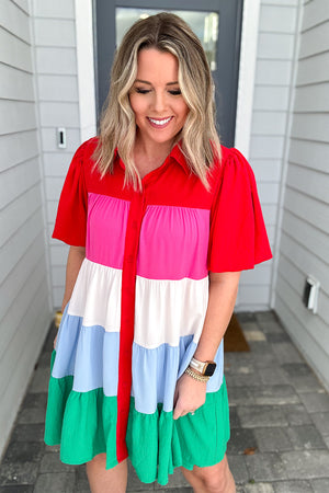 Color Block Fits Right Dress - Red Combo