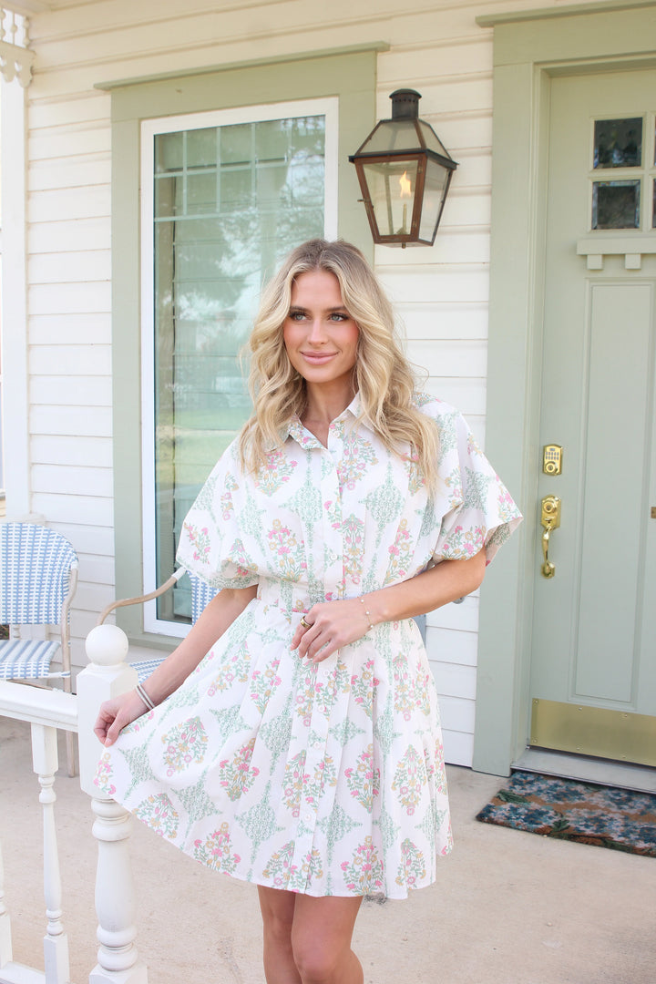Karlie: Vintage Floral Button Shirt Dress