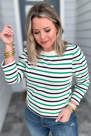 All In Line Stripe Top -Green + Navy